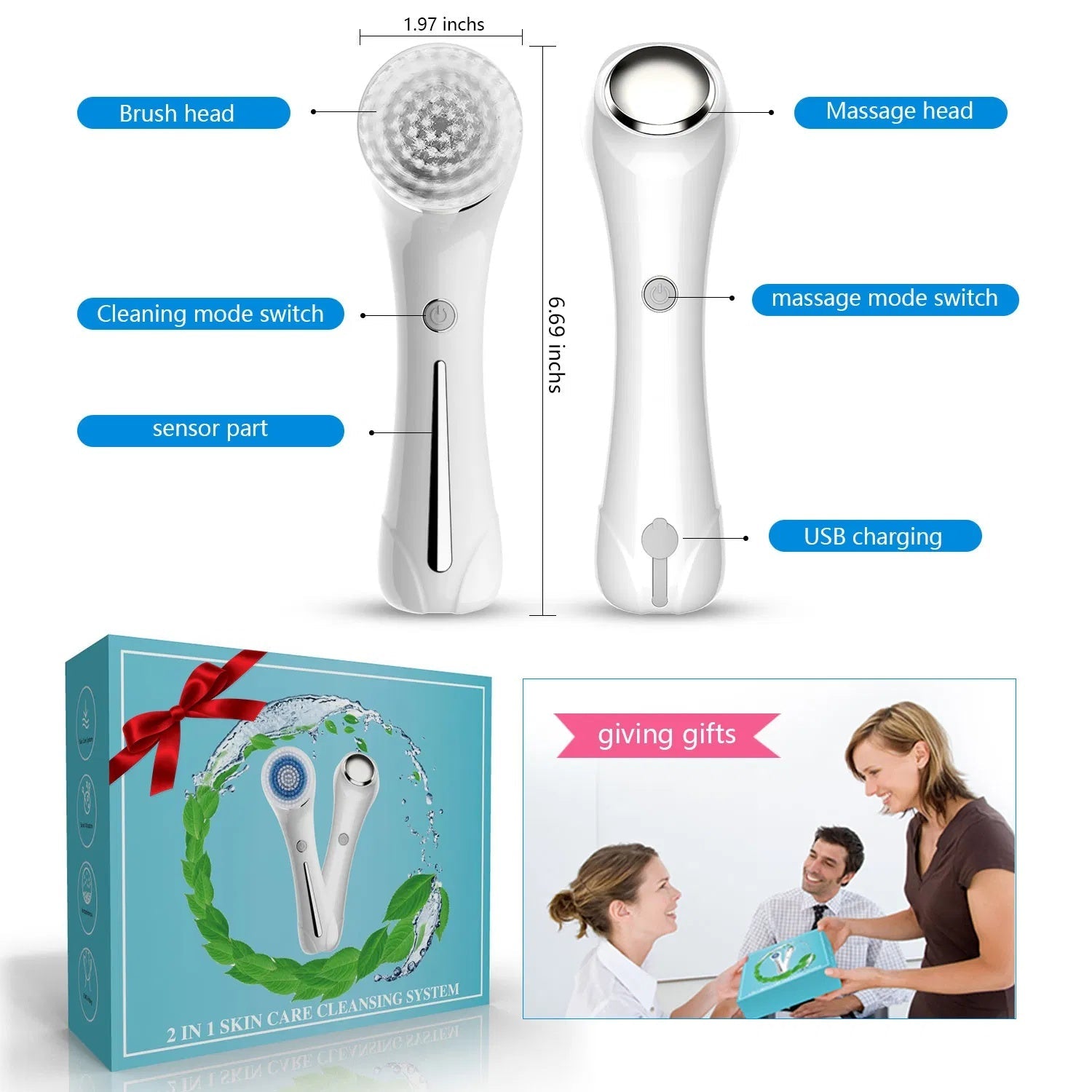 Facial Cleansing Brush, Brush For Exfoliating, IPX7 Waterproof 3 In 1
